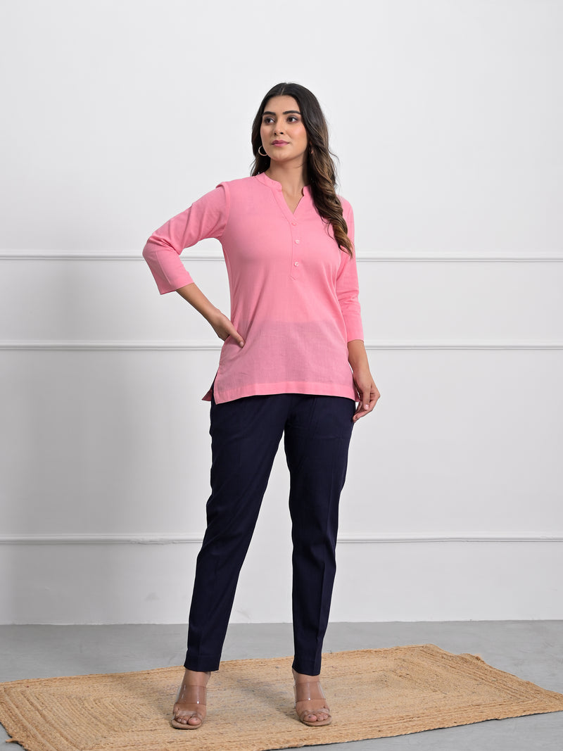 Flamingo Pink Airey Linen Short Kurta