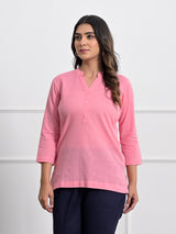 Flamingo Pink Airey Linen Short Kurta