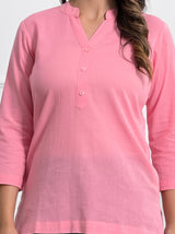 Flamingo Pink Airey Linen Short Kurta