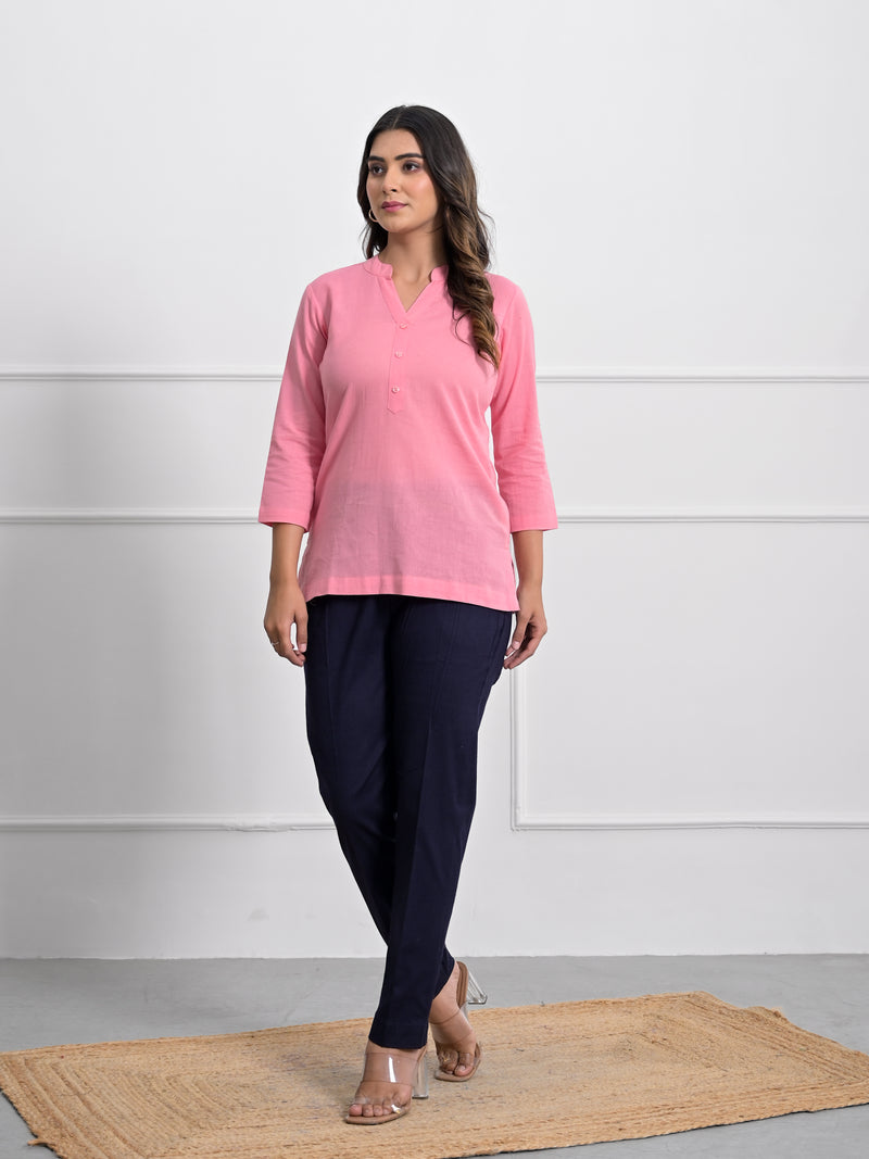 Flamingo Pink Airey Linen Short Kurta