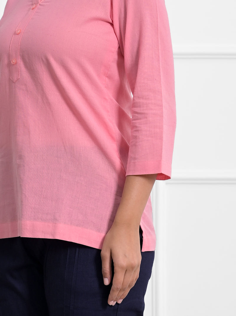 Flamingo Pink Airey Linen Short Kurta