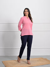 Flamingo Pink Airey Linen Short Kurta