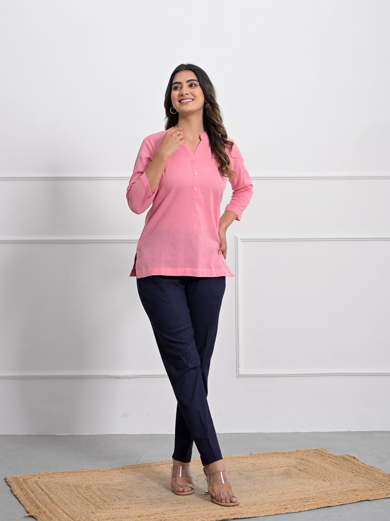 Flamingo Pink Airey Linen Short Kurta