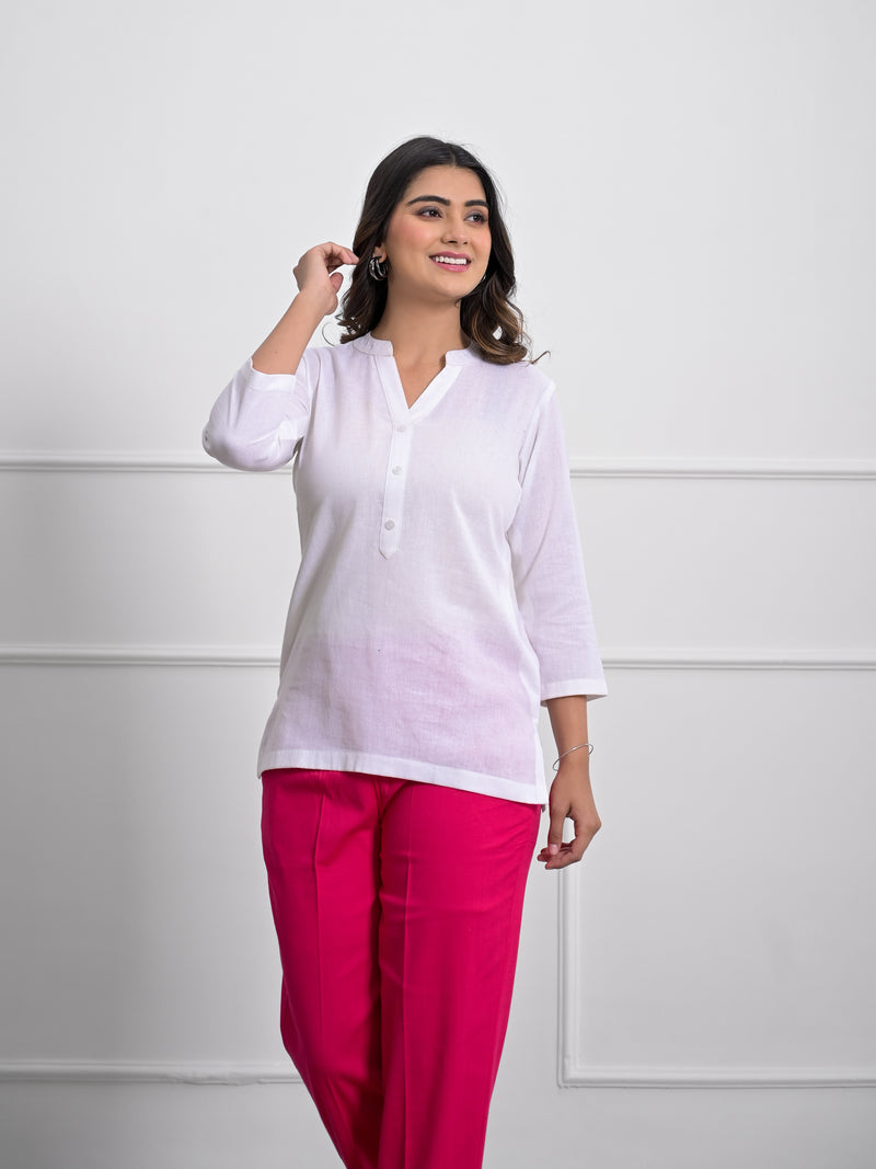 White Airey Linen Short Kurta