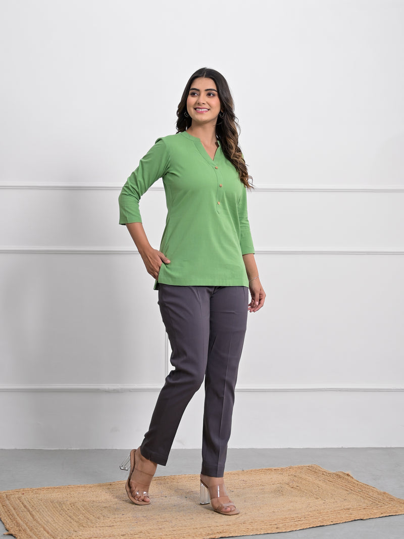 Pea Green Airey Linen Short Kurta