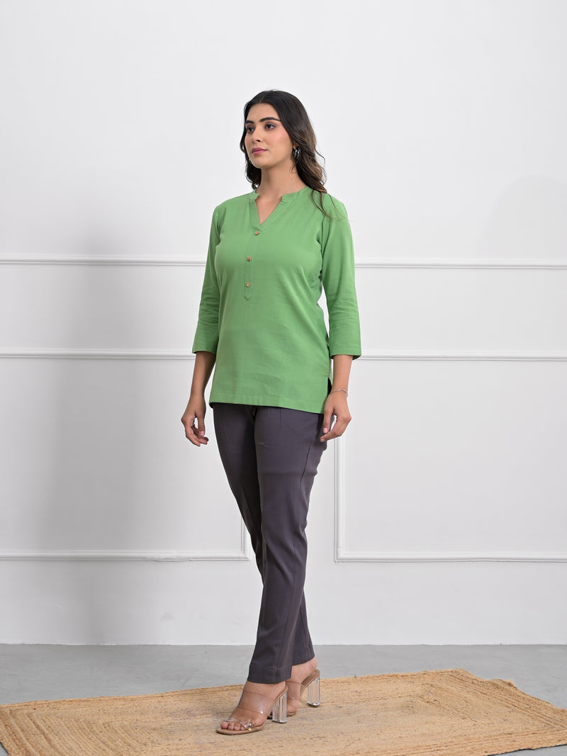 Pea Green Airey Linen Short Kurta