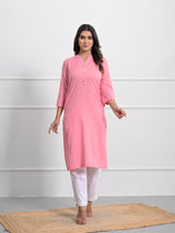 Flamingo Pink Airey Linen Long Kurta