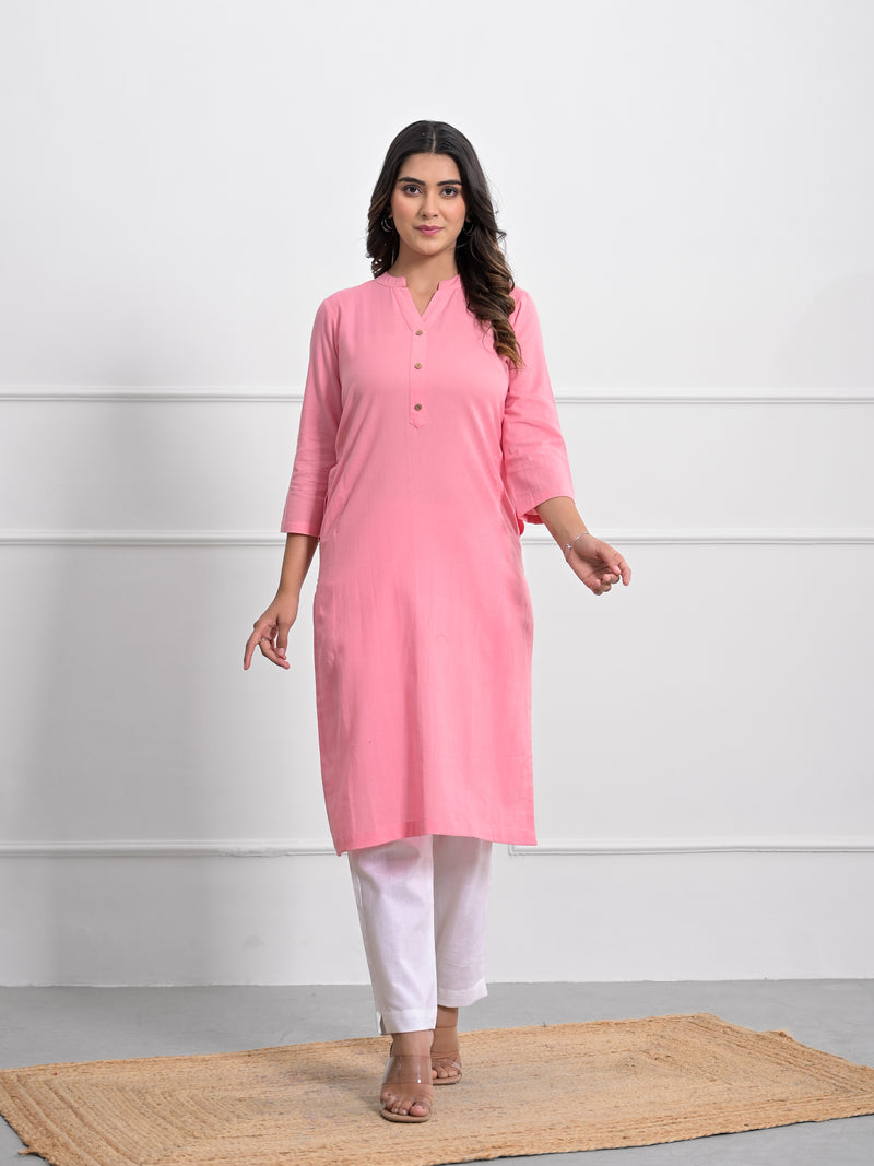 Flamingo Pink Airey Linen Long Kurta