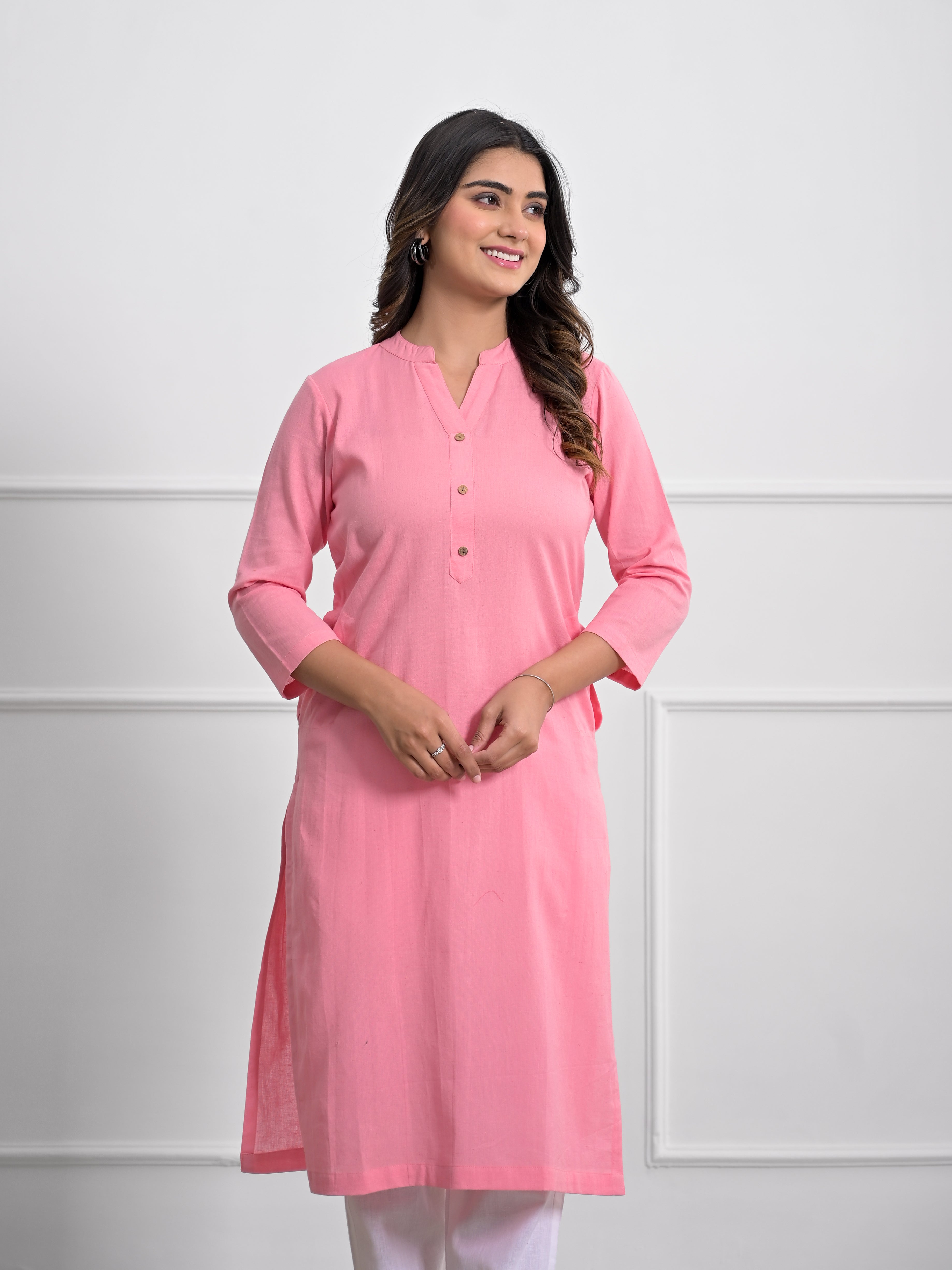 The Freyda Hot Pink Linen Kurta