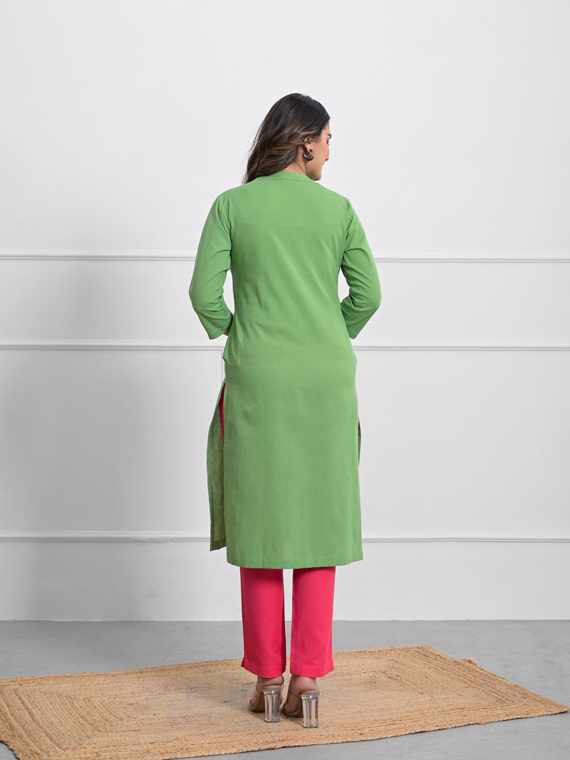 Pea Green Airey Linen Long Kurta