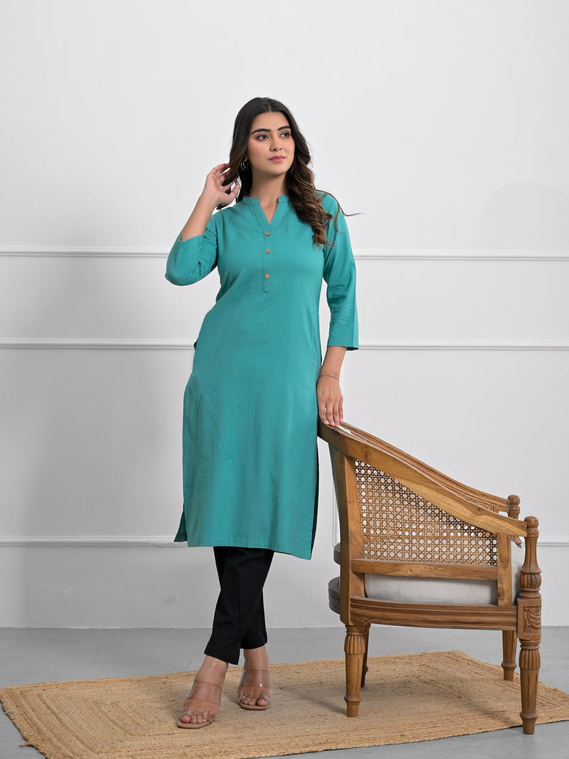 Tiffany Blue Airey Linen Long Kurta