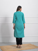 Tiffany Blue Airey Linen Long Kurta
