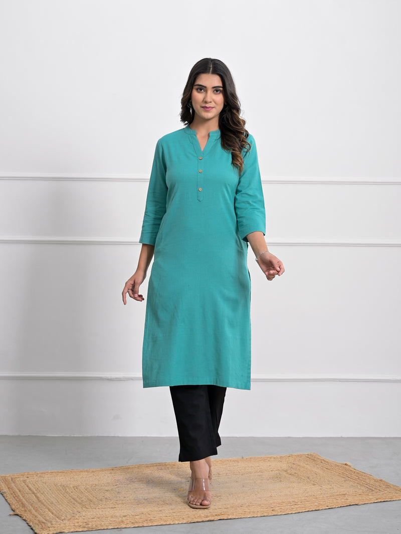 Tiffany Blue Airey Linen Long Kurta