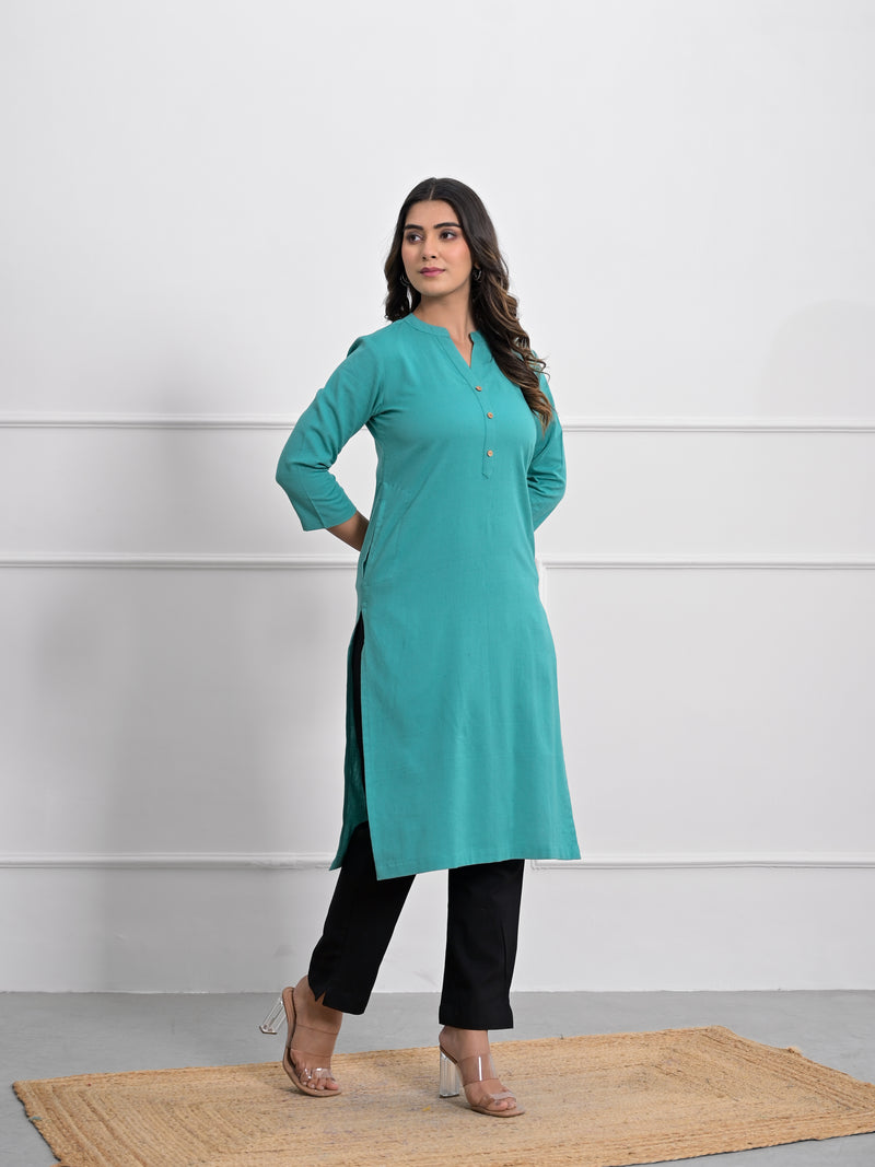 Tiffany Blue Airey Linen Long Kurta