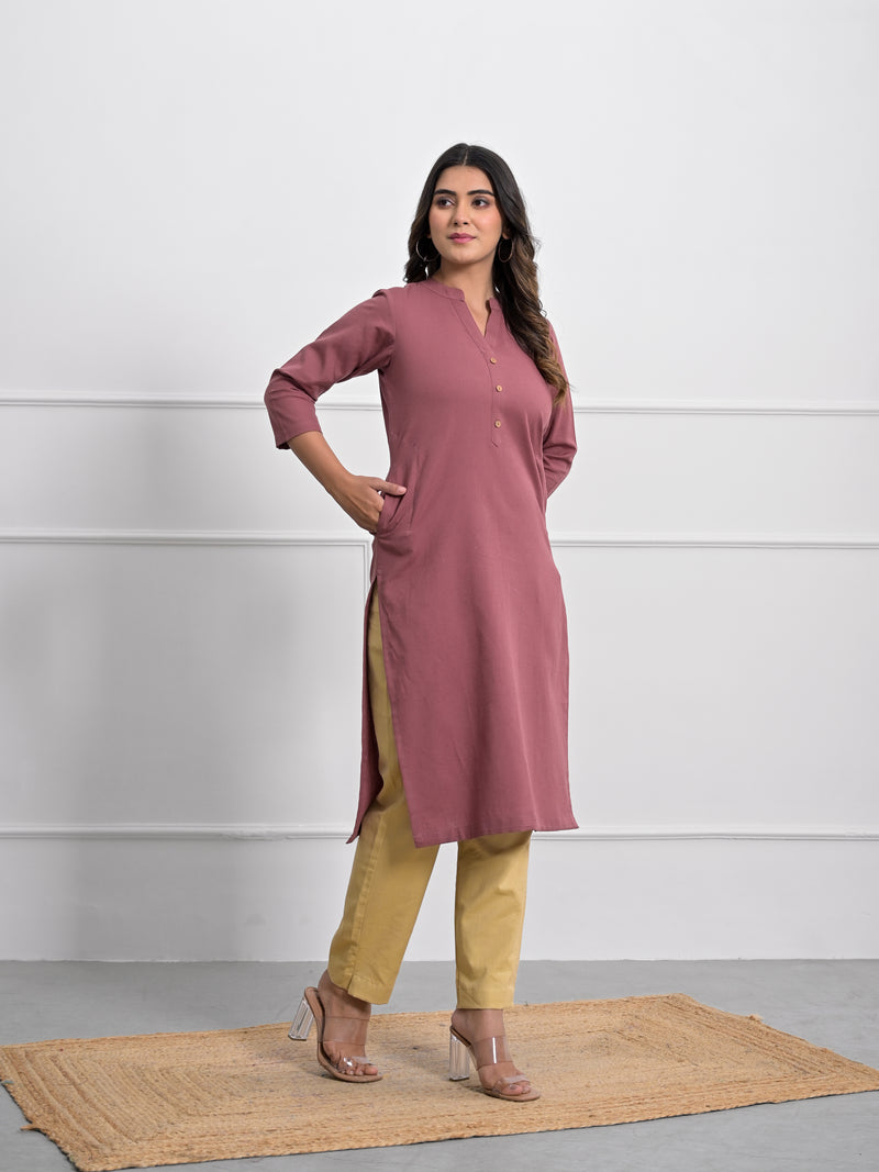 Rose Taupe Airey Linen Long Kurta