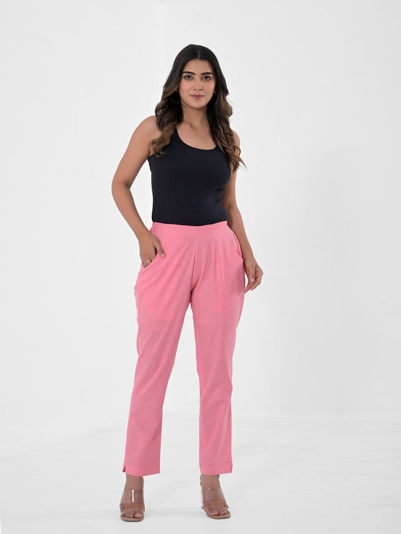 Flamingo Pink Cotton Pants