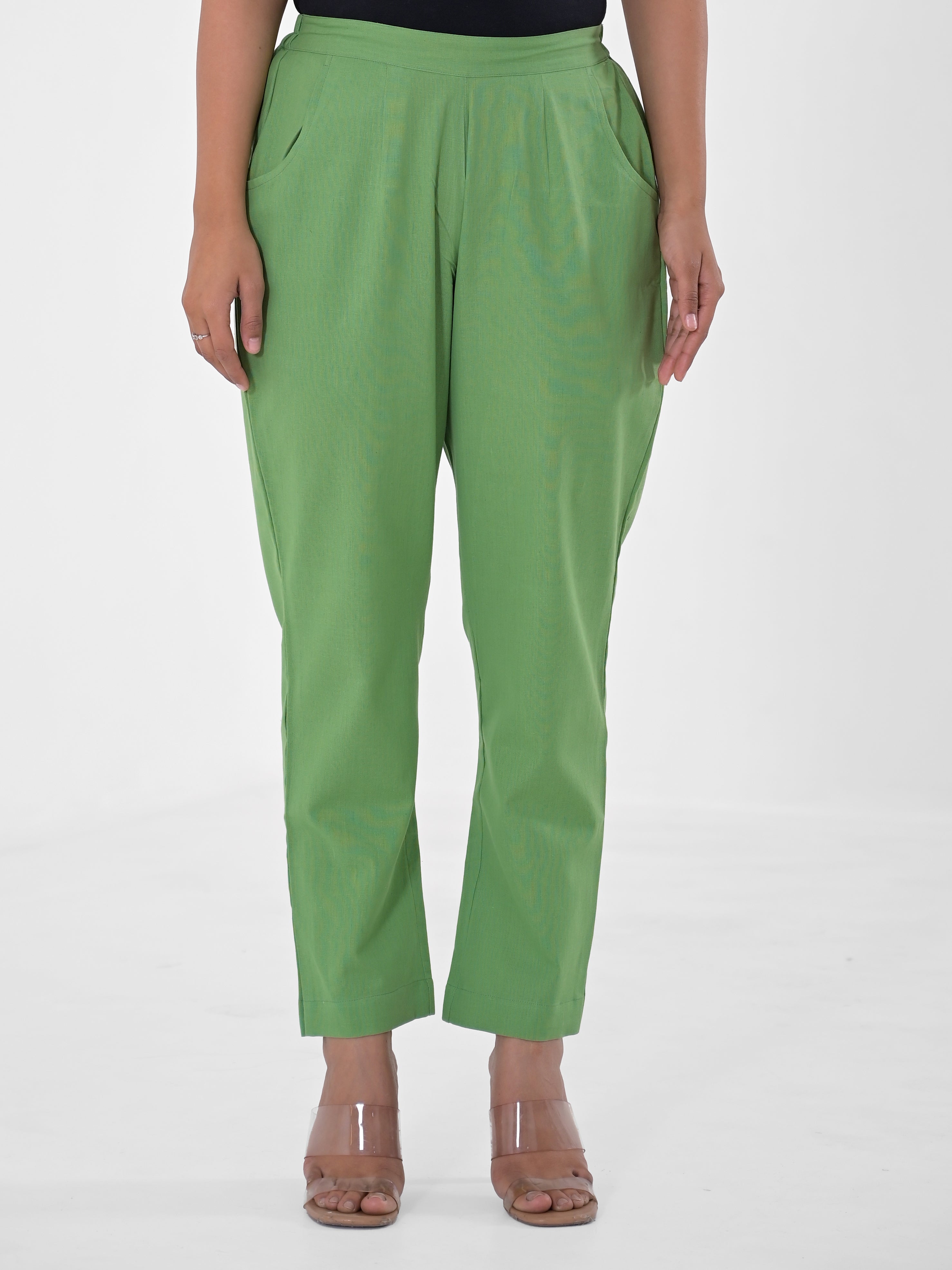 Comfort fit cotton pants - leaf green main image 1