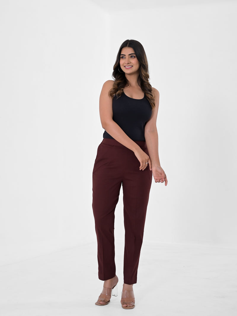 Burnt Maroon 4-Way Stretchable Pants