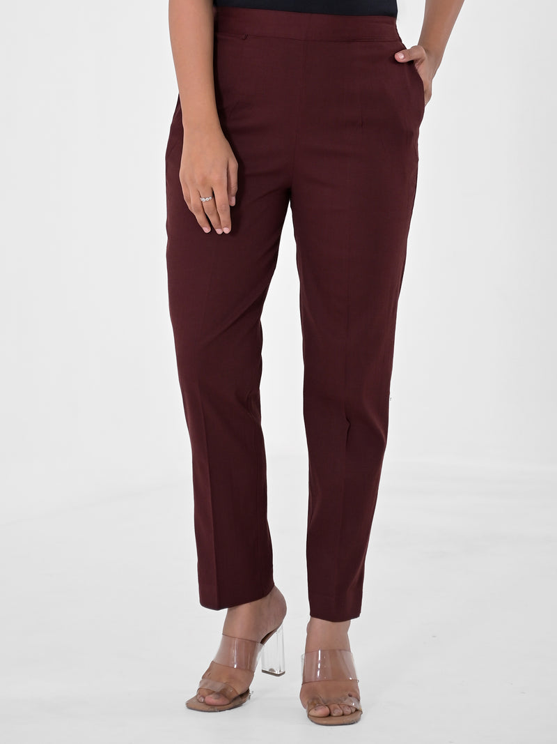 Burnt Maroon 4-Way Stretchable Pants