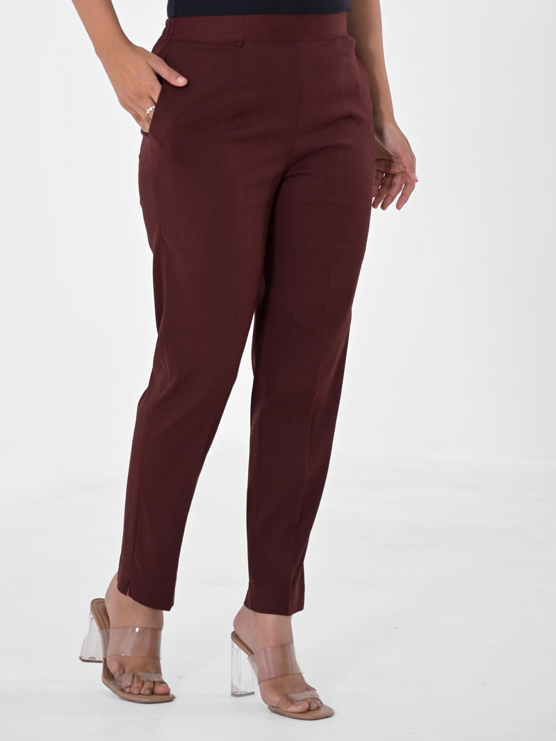 Burnt Maroon 4-Way Stretchable Pants