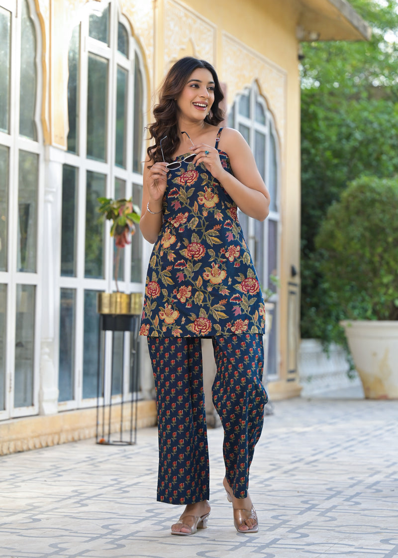 Ruhani Blue Printed Cotton Co-Ord Set