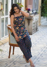Ruhani Blue Printed Cotton Co-Ord Set(Plus Size)