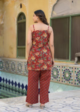 Ruhani Red Handblock Printed Cotton Co-Ord Set(Plus Size)