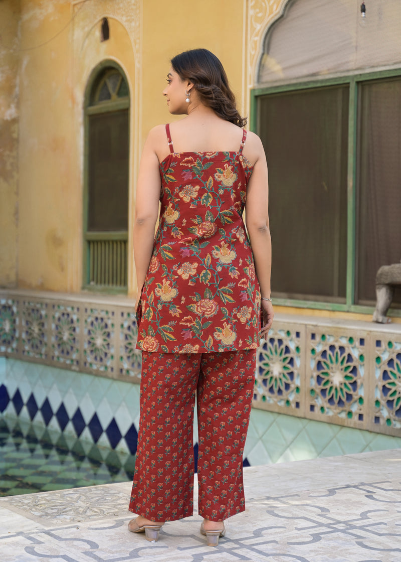 Ruhani Red Handblock Printed Cotton Co-Ord Set(Plus Size)