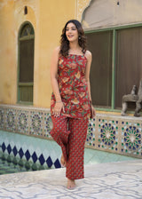 Ruhani Red Handblock Printed Cotton Co-Ord Set