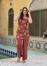 Ruhani Red Handblock Printed Cotton Co-Ord Set