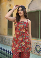 Ruhani Red Handblock Printed Cotton Co-Ord Set