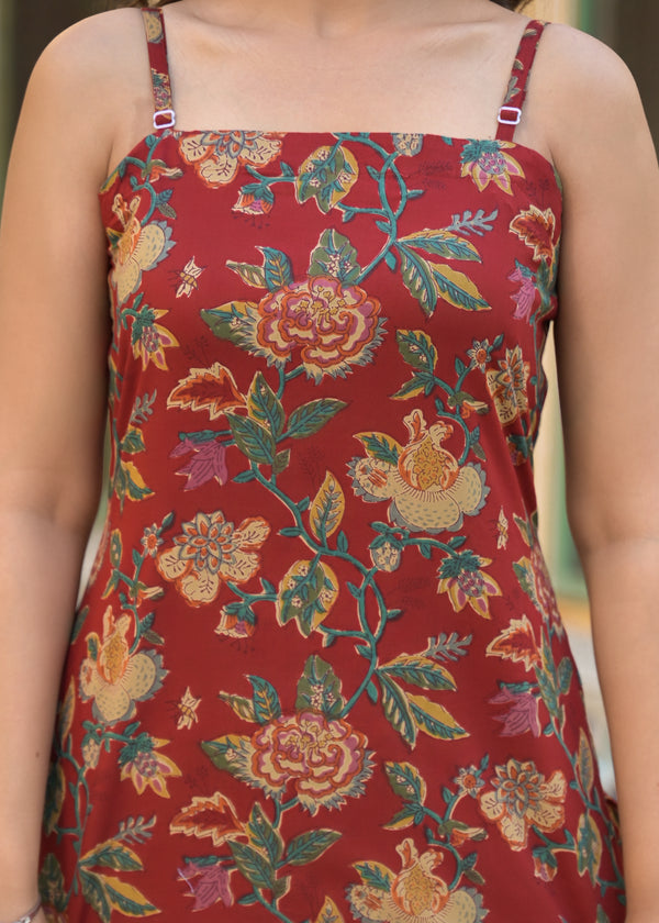 Ruhani Red Handblock Printed Cotton Co-Ord Set(Plus Size)