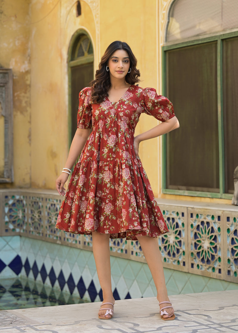 Scarlet Red Handblock Printed Cotton Dress