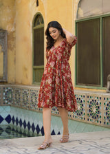 Scarlet Red Handblock Printed Cotton Dress