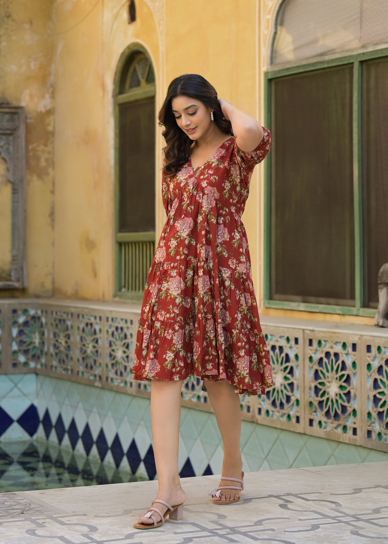 Scarlet Red Handblock Printed Cotton Dress