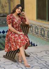 Scarlet Red Handblock Printed Cotton Dress