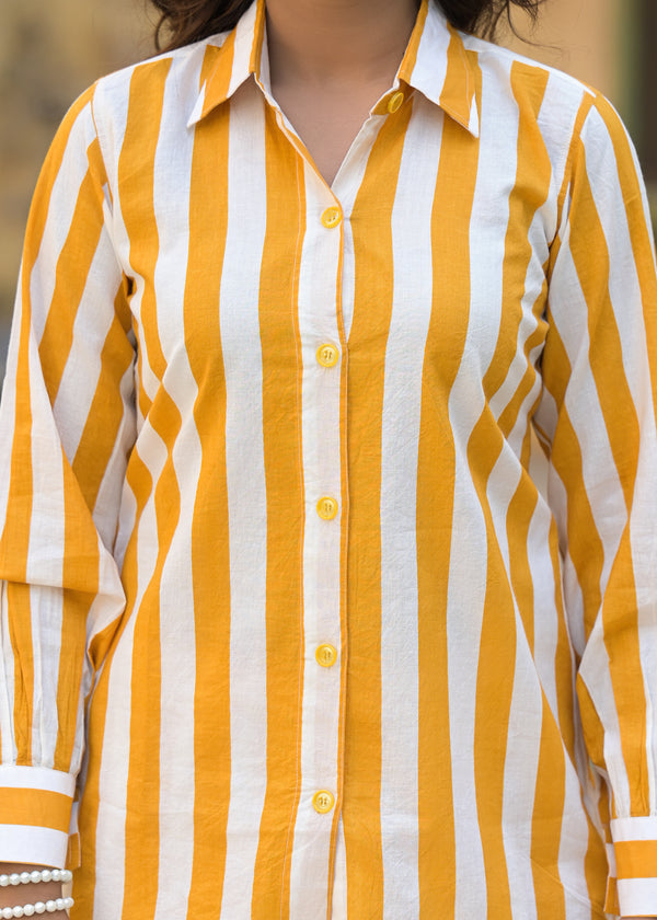 Daisy Lines Yellow Handblock Printed Co-Ord Set