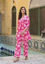 Ruby Floral Pink Handblock Printed Cotton Co-Ord Set