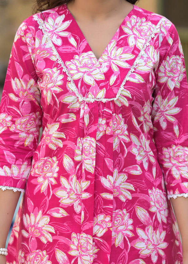 Ruby Floral Pink Handblock Printed Cotton Co-Ord Set