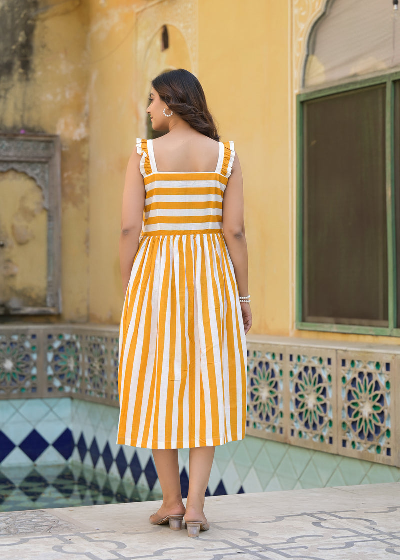 Blossom Yellow Printed Cotton Dress