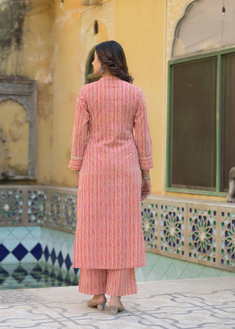 Rangeela stripes pink printed cotton suit set with dupatta( Plus Size)