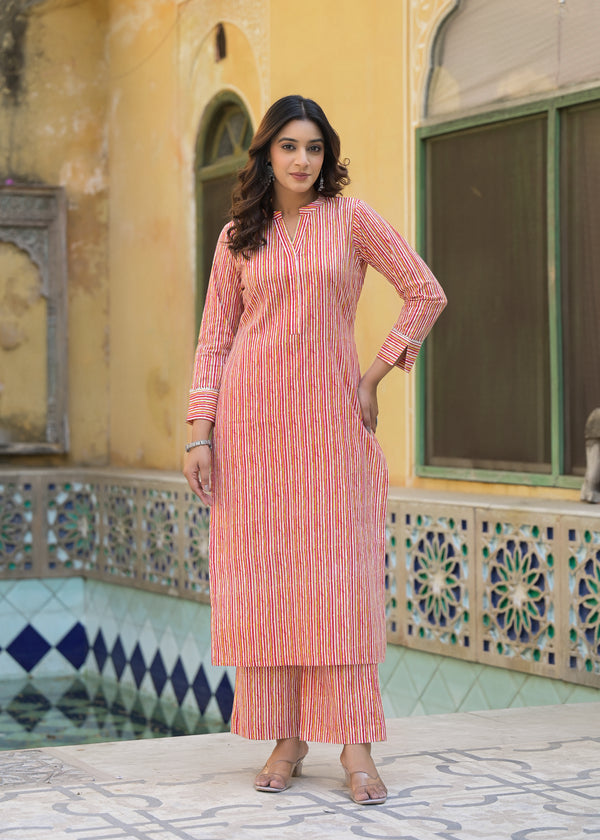 Rangeela Stripes Pink Printed Cotton Kurta Pant Set