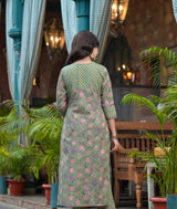 Savri Green Floral Handblock Kurta Only