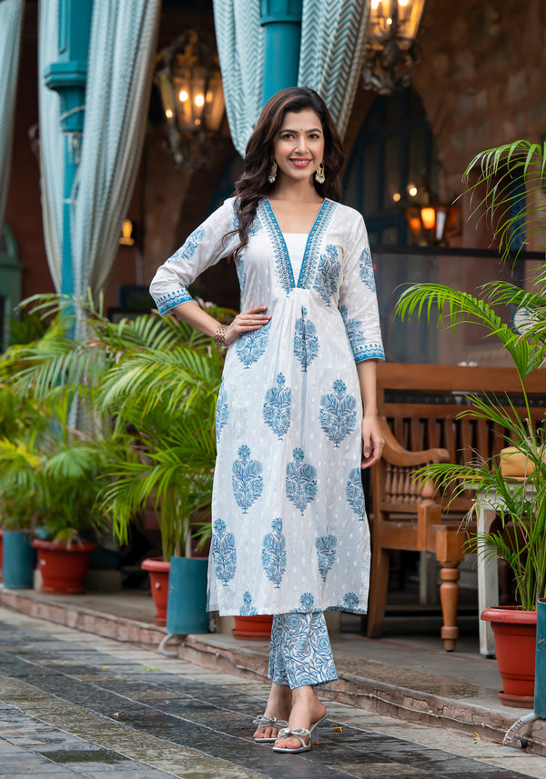 KALINA BLUE HANDWORK KURTA AND PANT ONLY