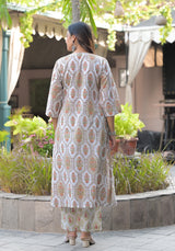 Iris white printed cotton suit set with cotton dupatta