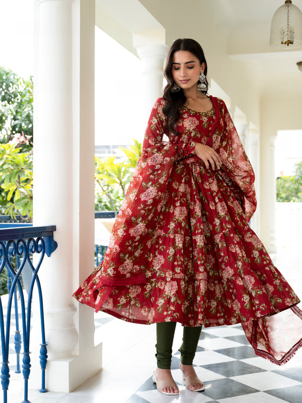 Madiha Maroon Floral Embroidered Suit Set
