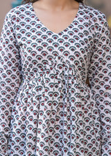 Rosso White Handblock Printed Short Kurta
