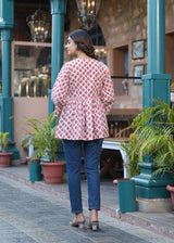 Berry Red Handblock Printed cotton Angrakha Short Kurta