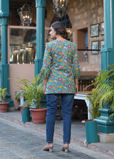 Gulab Green Printed Cotton Short Kurta