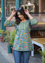 Gulab Green Printed Cotton Short Kurta